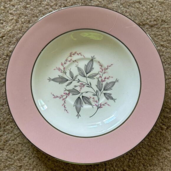 Homer Laughlin Vintage Cavaliers Pink Rimmed Egg Shell China 6” Saucer - Picture 1 of 4